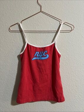 Forever 21 Red Tank Top with Blue NYC Script and White Trim
